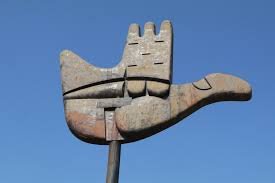  A detailed shot of the Open Hand Monument or the Capitol Complex building.